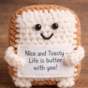 Gehaakte toast – Mini pluche speeltje met een liefdesboodschap, origineel cadeau, Valentijnsdagcadeau