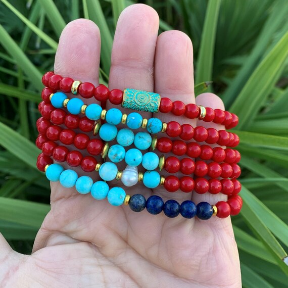 Turquoise Coral Bracelet, Mom Gift, Turquoise Bracelet  display picture 1