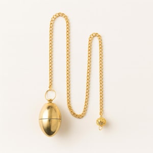 Peut inclure: Un infuseur à thé doré en forme d'œuf, avec une chaîne assortie et une boule décorative à l'extrémité. L'infuseur est suspendu sur un fond blanc, mettant en valeur sa surface polie et son design élégant.