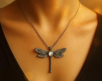 Orecchini a forma di luna celtica, in argento Sterling 925, libellula