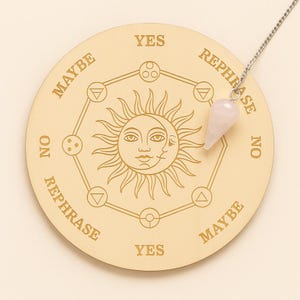 Planche pendule divinatoire en bois, Planche de Radiesthésie Soleil – Oui/Non/Maybe – Oracle, Divination Board, Pendulum Chart, Bois Naturel