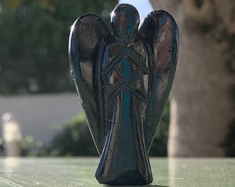 Black tourmaline angel, guardian angel, pocket angel, gift for him, christening gift, birthday gift, protection stone