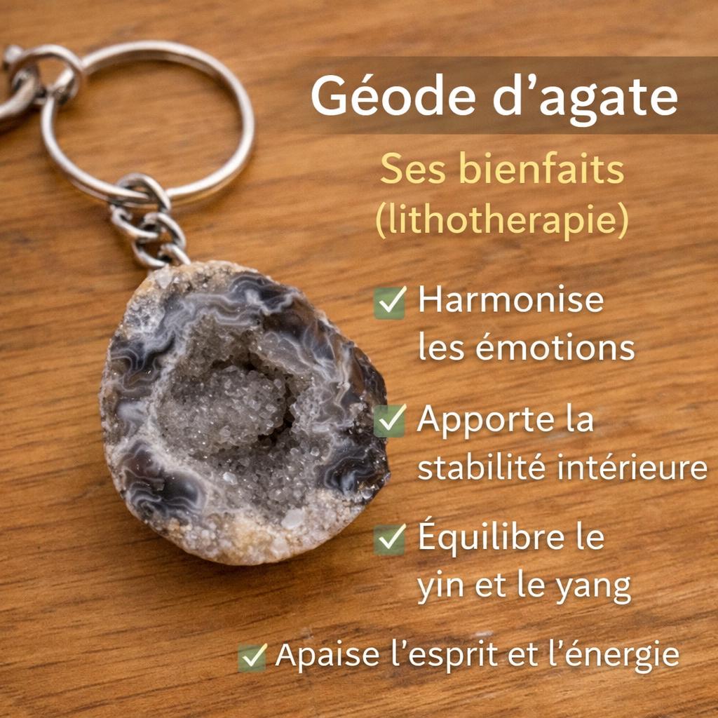 Porte-clés Pierre Naturelle – Géode D'agate – Multicolore – Occasion