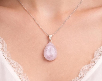 Natural rose quartz necklace – Love stone pendant for women, Valentine's Day gift, symbolic gift, gift for women