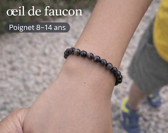 Hawk's eye bracelet for boys – natural stone – children's bracelet for ages 6 to 9 – fits a slim wrist (14 cm) – symbolic gift
