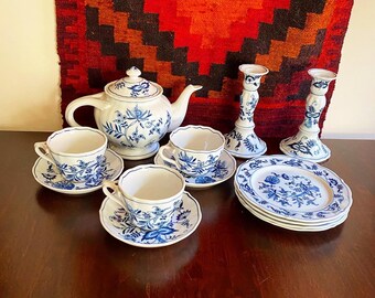 Blue Danube Blue Onion Pattern Cobalt Blue and White Vintage Tea Cup Blue Danube Tea Cup and Saucer