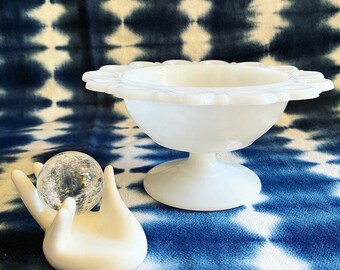 Vintage Anchor Hocking Milk Glass Compote Dish in Old Colony Pattern