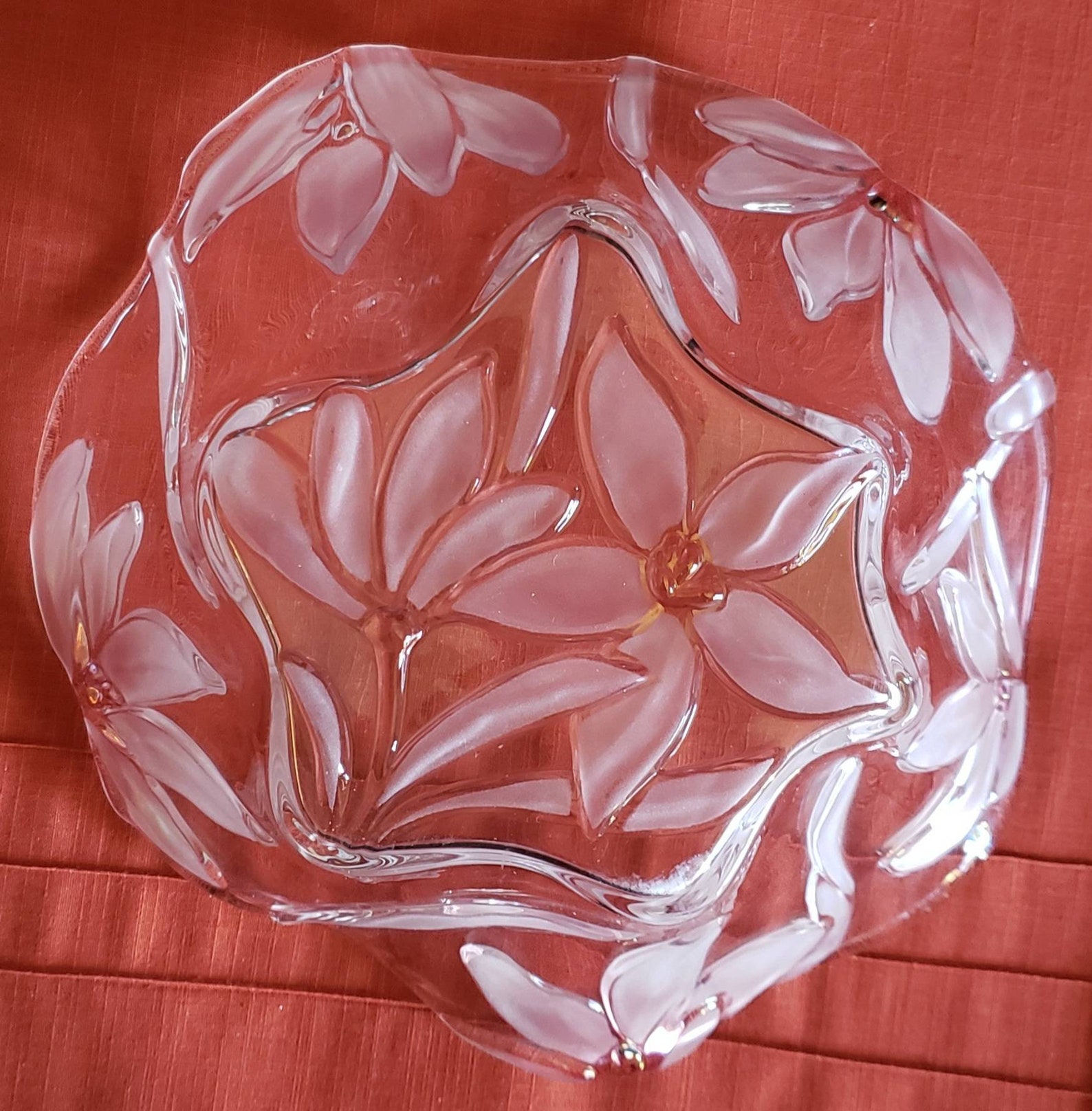 Vintage Mid Size Mikasa Pink Flower Crystal Serving Bowl Etsy