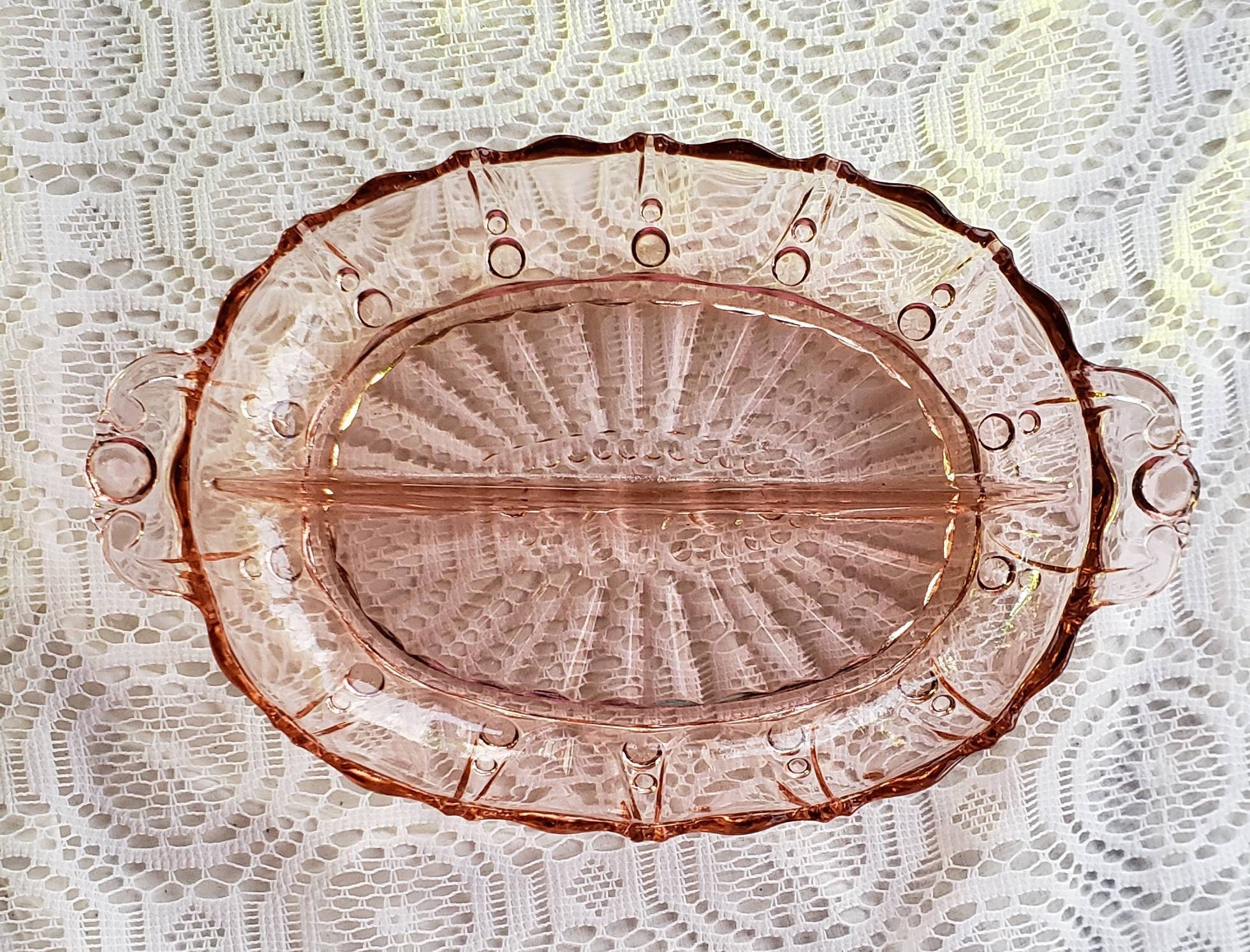 Vintage Oyster and Pearl Pink Depression Glass Divided Bowl Etsy
