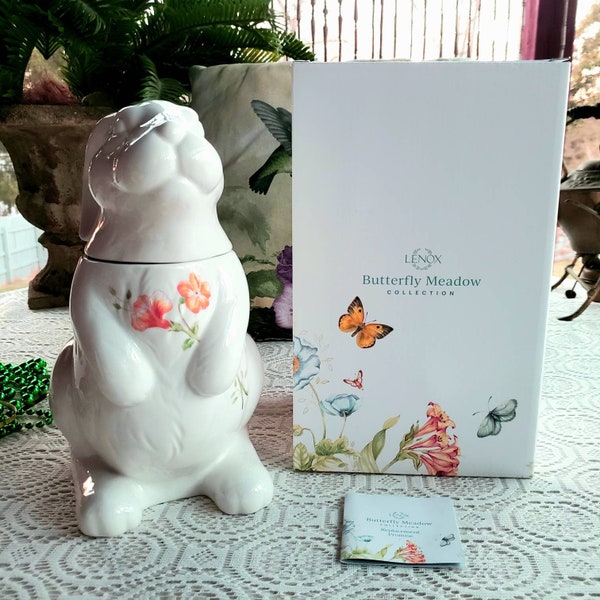 Vintage Lenox Butterfly Meadow Bunny Cookie Jar NEW IN BOX for Easter Flowers and Butterflies