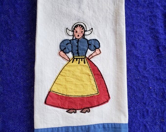 MCM Dutch Girl Appliqued 1950's Cotton Linen-Like Kitchen Dish Tea Towel