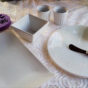 Vintage Brie Cheese Plate, Serving Platter, Mother of Pearl Cheese Spreader, Tea Light Holders and Dip Bowl Set Like New