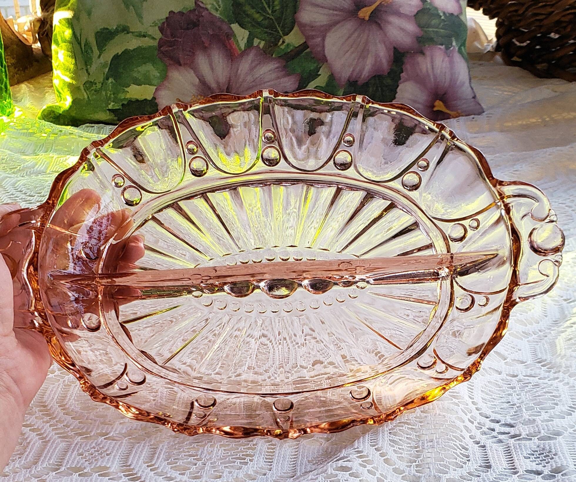 Vintage Oyster and Pearl Pink Depression Glass Divided Bowl Etsy