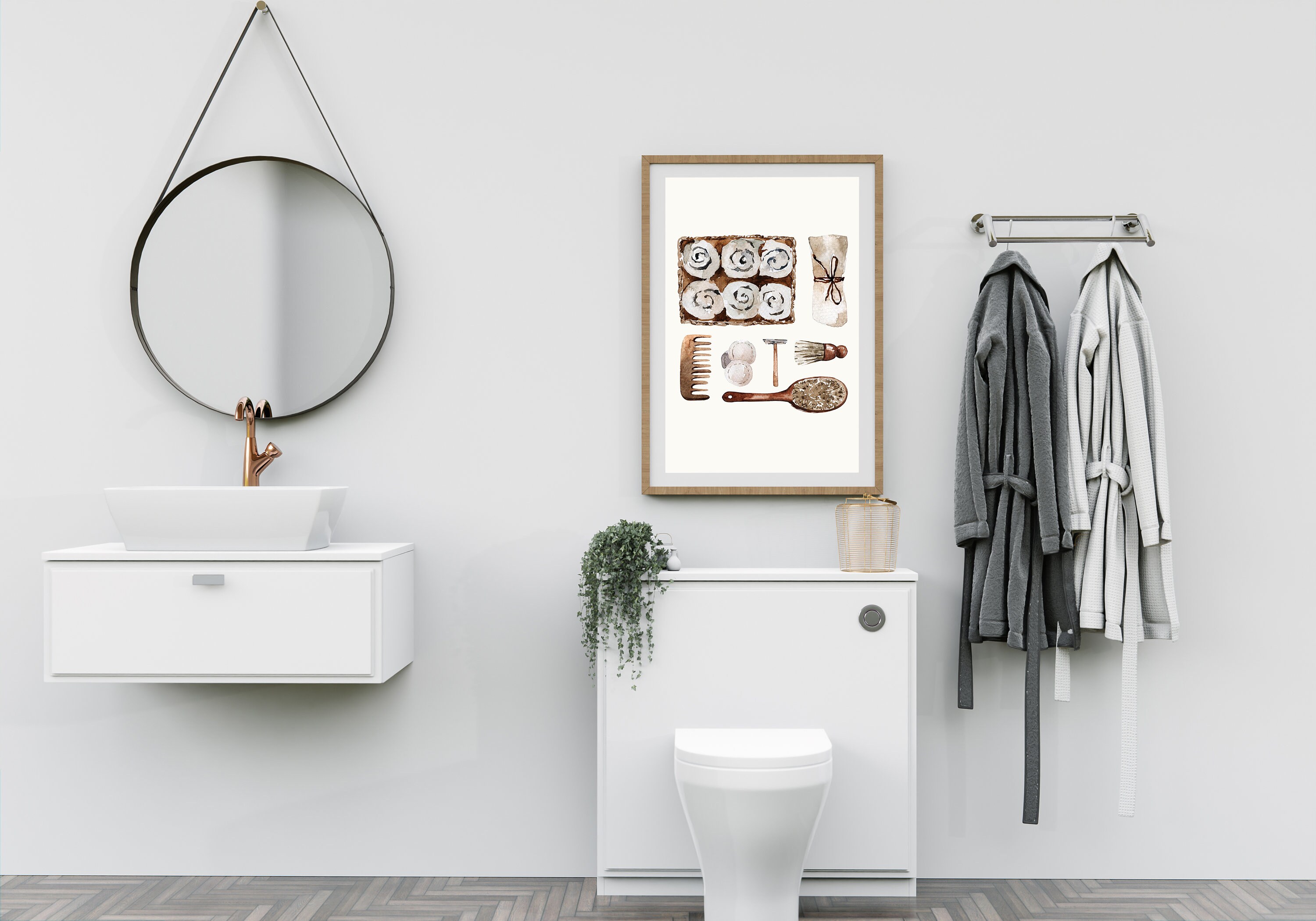 Watercolor Bathroom Prints Minimal Wall Art Modern Wall Etsy UK