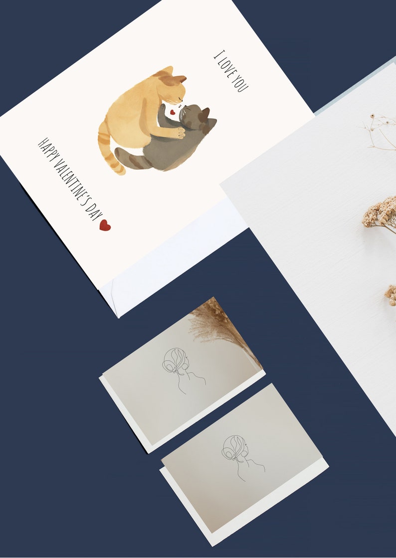 Cat Happy Valentines Day Card Printable Cute Gift I Love You Card Etsy