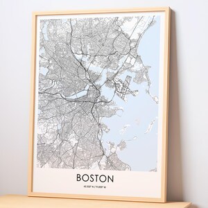 Boston City Map, Minimalist Black and White Wall Art, Customizable Modern City Map, Personalized Travel Gift, Map Decor, Map Poster