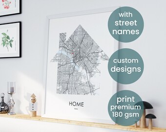 Dallas city map poster, personalized map art, black and white map, housewarming gift for couple, move in gift, map print custom