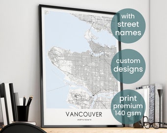 Vancouver city map poster, custom wedding gift for couple, minimalist map, housewarming gift for kids, move in gift, wall art for men