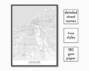 Cleveland map, customizable, map poster, city map, wall decoration, couple gifts