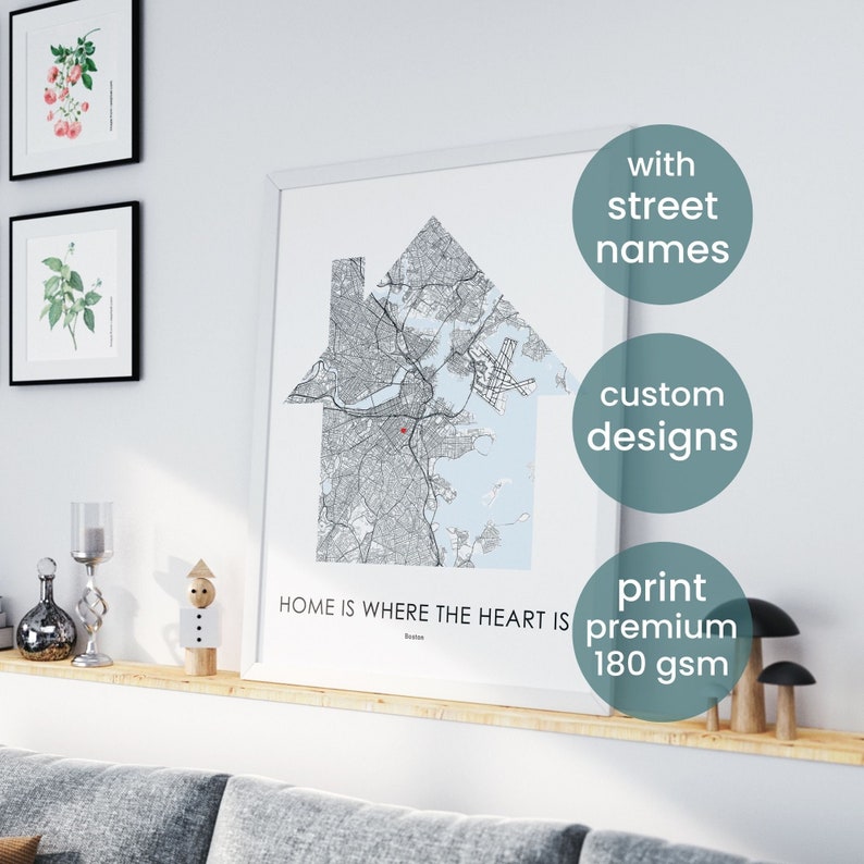 Boston city map poster, moving in gift for boyfriend, custom location map, housewarming gift for family, wall art for boys room, map art Home