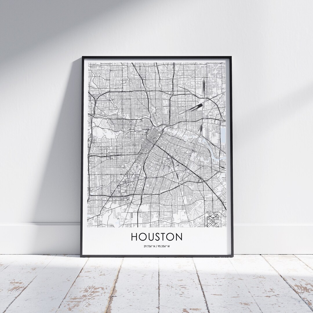 Houston City Map, Minimalist Black and White Wall Art, Customizable ...