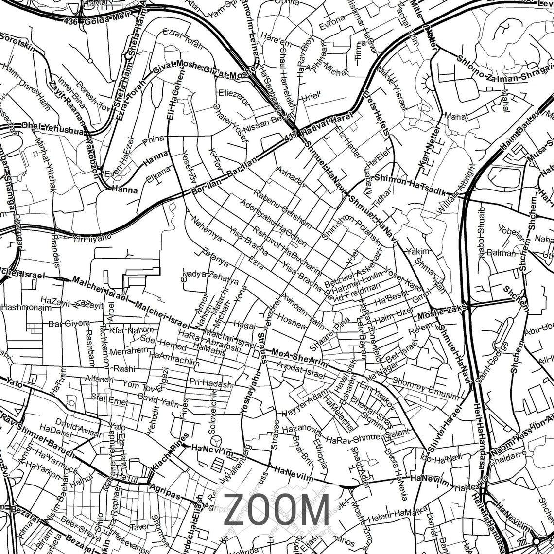 Jerusalem City Map, Minimalist Black and White Wall Art, Customizable ...