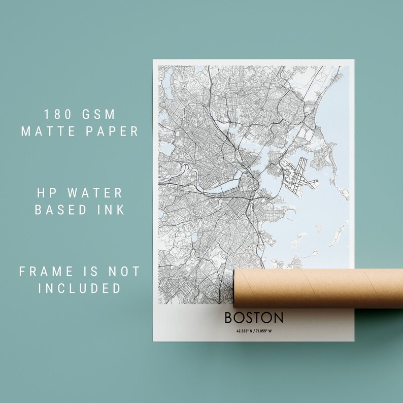 Boston city map poster, moving in gift for boyfriend, custom location map, housewarming gift for family, wall art for boys room, map art image 9