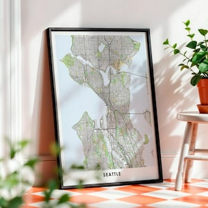 Seattle-Stadtplan als Kunstdruck, personalisierte Stadtdekoration, Straßennamen-Grafik, bedeutungsvolles Geschenk, Erinnerungskarte, Poster zum Ausdrucken