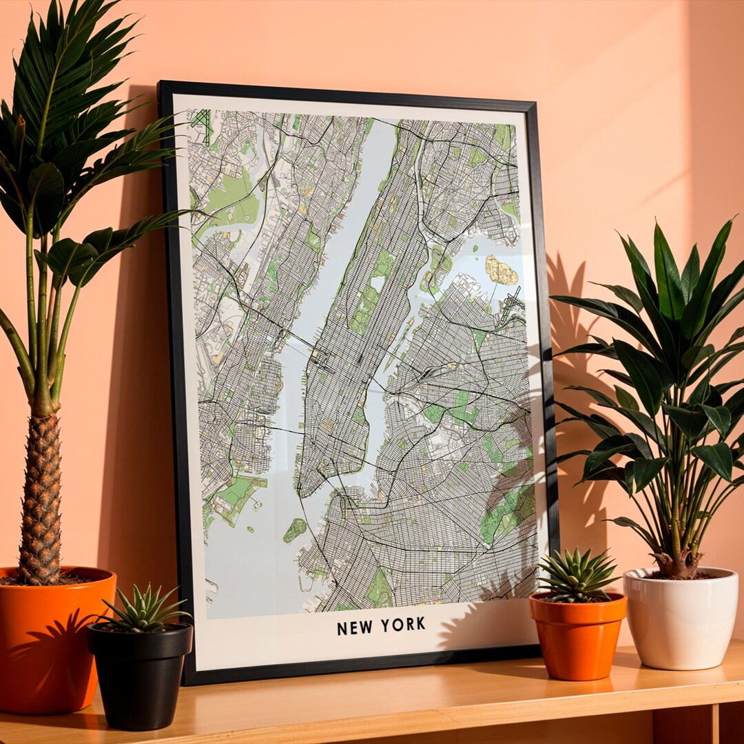 New York Wall Art Map, Minimalist City Print With Street Names ...