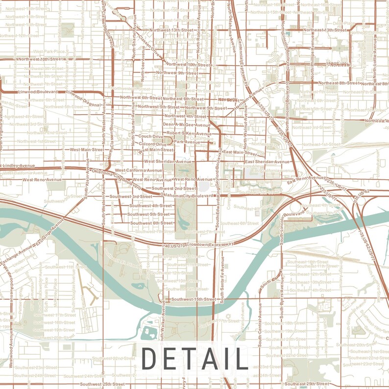 Oklahoma City Map Street Names Detailed Travel Gift Couple Etsy Australia