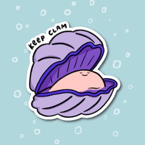 Adesivo in vinile Keep Clam (Mantieni la calma e vai avanti; Viola) - Adesivi in vinile con simpatici giochi di parole sul cibo per laptop, bottiglie d&#39;acqua, agende
