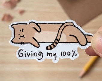 Giving My 100% Cat Vinyl Sticker - Cute Fun Animal Decal Waterproof Sticker for Laptop, Water Bottle, Kindle