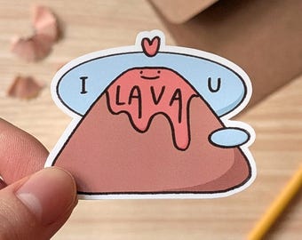 I Lava U Volcano Sticker - Cute Pun Love Decal | Funny Romantic Gift Waterproof Sticker for Laptop, Water Bottle, Planner, Journal, Kindle