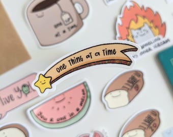 One Thing At A Time Sticker - Cute Motivational Quote Shooting Star | Minimalist Waterproof Decal for Laptop, Water Bottle, Planner, Journal