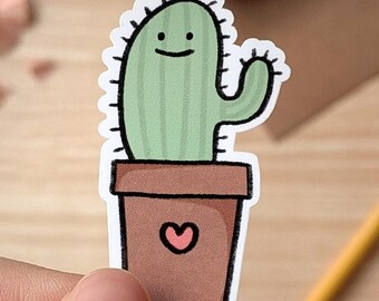 Cactus Love Waterproof Die-Cut Sticker - Cute Plant Pun Sticker for Water Bottle Journal Laptop | Kawaii Succulent Gift for Plant Lovers