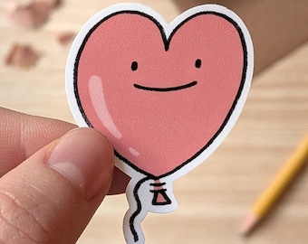 Pegatina de vinilo con forma de globo y corazón - Pegatina romántica de amor, calcomanía de corazón sonriente para portátil, botella de agua, Kindle, regalo de San Valentín