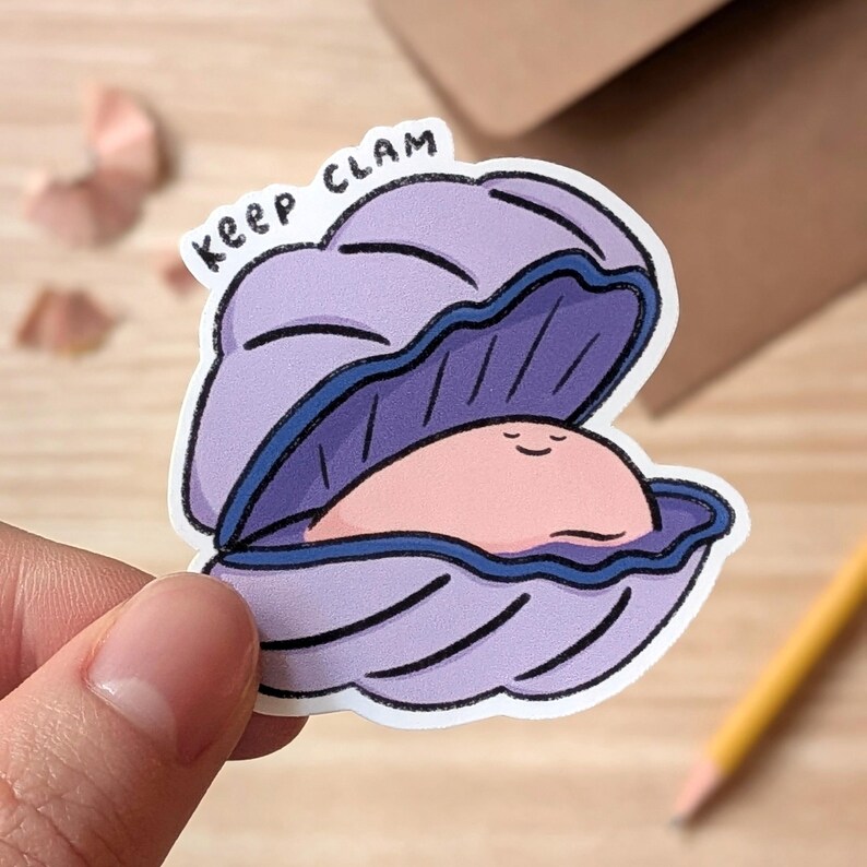 Clam Shell Sticker Keep Clam Vinyl Sticker (purple) - Cute & Funny Clam Decal | Food Pun ...