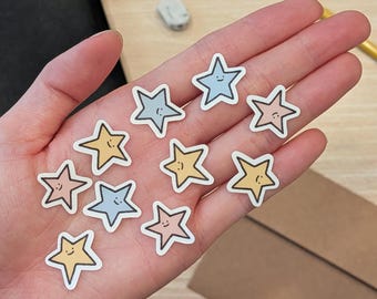 Mini Pastel Star Sticker Pack | Small Cute Kawaii Tiny Smiling Star Waterproof Die-Cut Stickers, Minimal Colorful Decal for Laptop, Journal