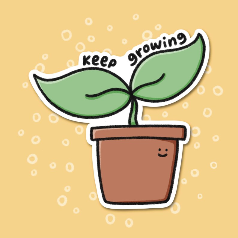 Keep Growing Plant Sticker - Cute Motivational Growth Sticker ...