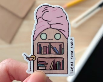 Treat Your Shelf Sticker - Cute Book Lover Gift | Waterproof Bookshelf Reading Aesthetic Reader Self Care SPA Laptop Decor for Bookish Girl