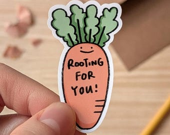 Rooting For You Sticker - Cute Carrot Encouragement Sticker | Waterproof Die-Cut Funny Food Pun Small Gift for Friend, Positive Laptop Decal