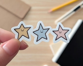 Cute Star Waterproof Sticker | Minimal Colorful Smiling Stars Kawaii Aesthetic Decal for Laptop, Journal, Planner, Small Gift For Friends