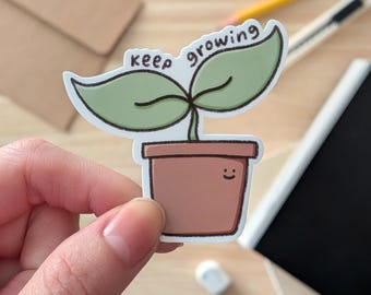 Keep Growing Plant Sticker - Cute Motivational Growth Sticker | Encouragement Quote Decal Positive Mental Health Sticker for Laptop Journal