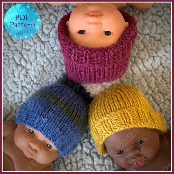 Easy knit Beanie for Miniland 21cm doll, PDF digital pattern, Quick Hat, Clear instructions & photos, Beginner friendly, Boy, Girl, Minikane