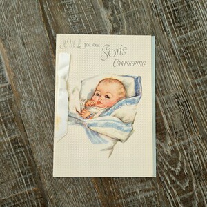 1950s, Christening Greeting Card. Unused. Baby Boy's Christening Card.