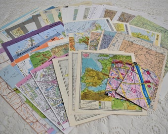 30 Vintage Maps and Atlas Pages for Scrapbook Junk Journal Ephemera. Art & Craft Paper.