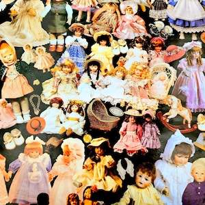 Old Dolls Pattern. 1990s Vintage, Decorative Craft Paper Piece for Scrapbooking, Paper Craft, Card Making