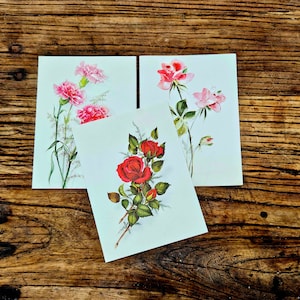 Floral Note Cards. Vintage Stationary Set with Envelopes. Set of 6.