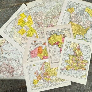 World Maps Pages. Set of 8. Vintage Encyclopaedia Pages for Junk Journal Scrapbooking, Decoupage, Collage. Art & Craft Paper.