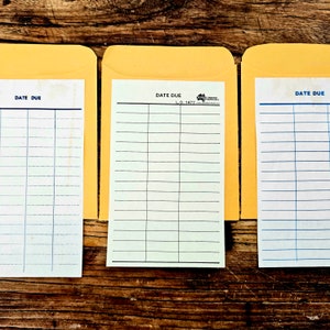 Set of 5, Library Pockets and Due Date Slips for Junk Journals, Scrapbooking Ephemera. Original Vintage Dockets.